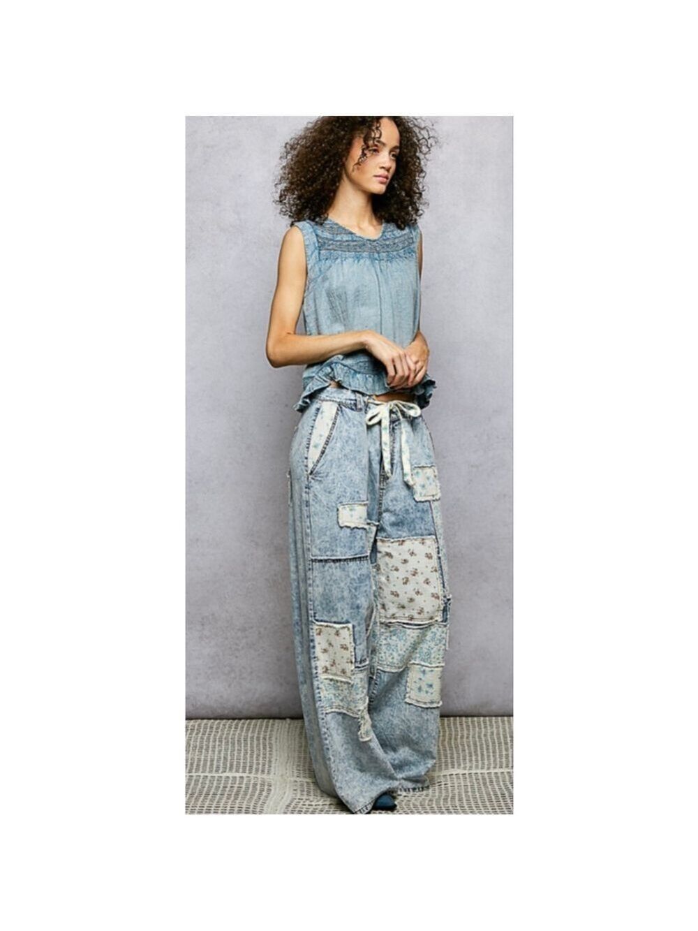 New POL Denim Patchwork Boho Chic Baggy Y2K Free People Vibe Pants Sizes M, L - Picture 4 of 9